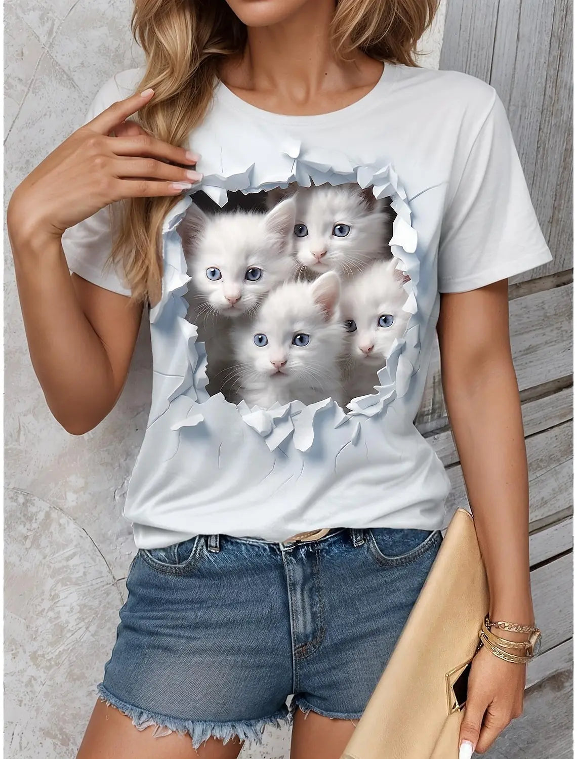 Women’s Kawaii Cat 3D Print T-Shirt
