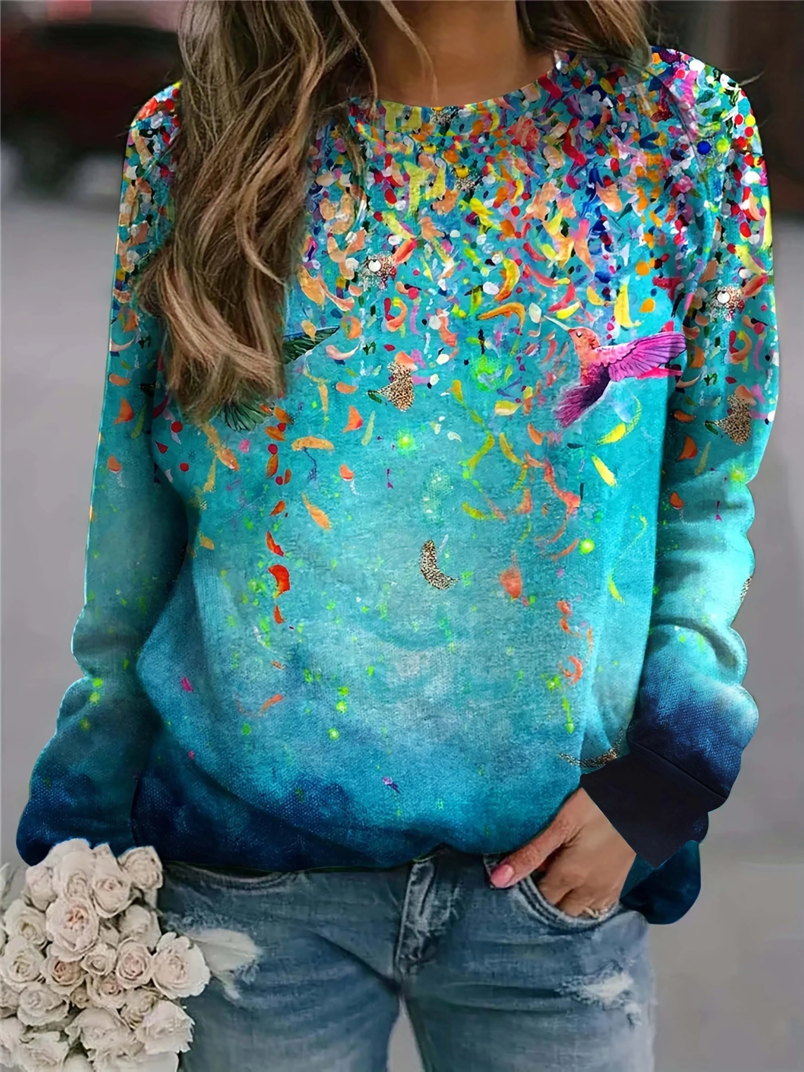 Women’s Plus Size Geometric Print Sweatshirt