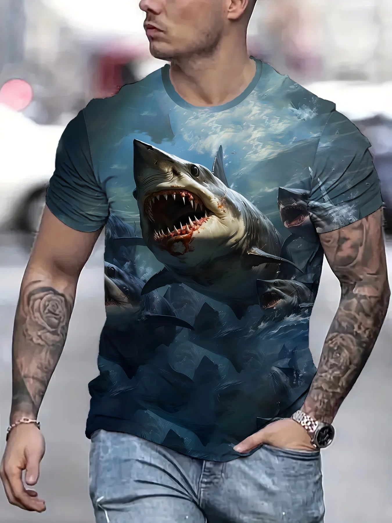 Plus Size Men’s Shark Graphic T-Shirt