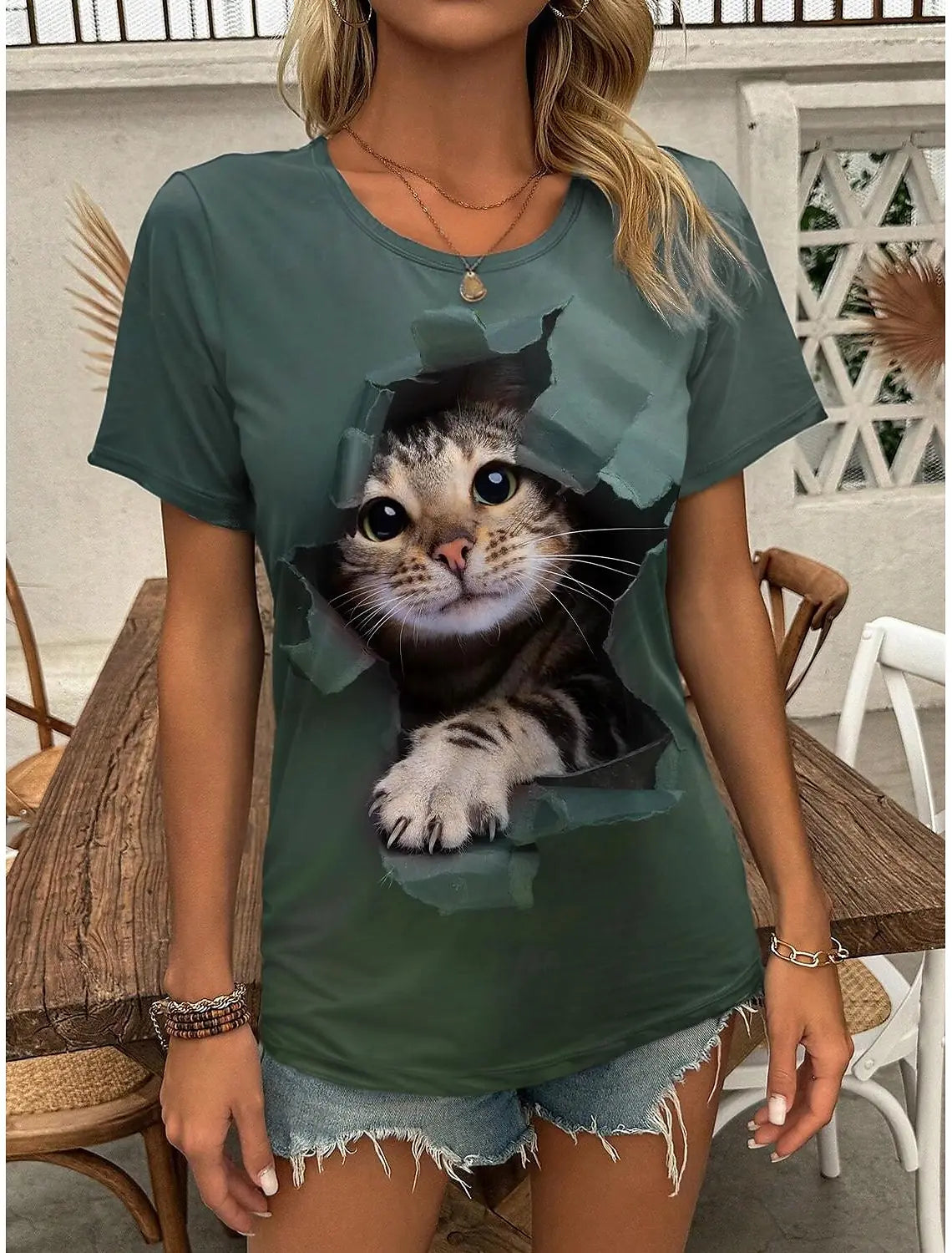 Women’s Kawaii Cat 3D Print T-Shirt