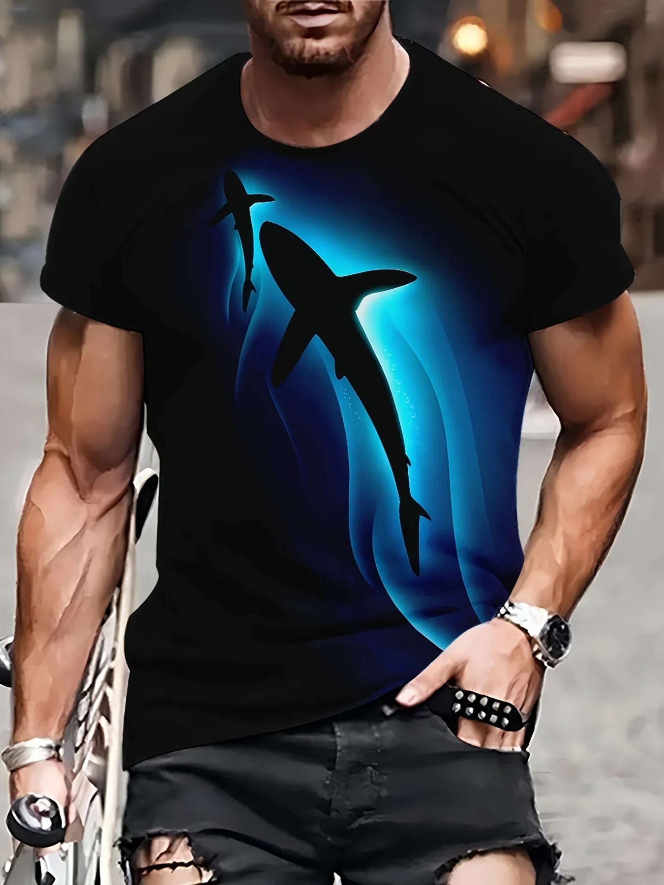 Plus Size Men’s Shark Graphic T-Shirt