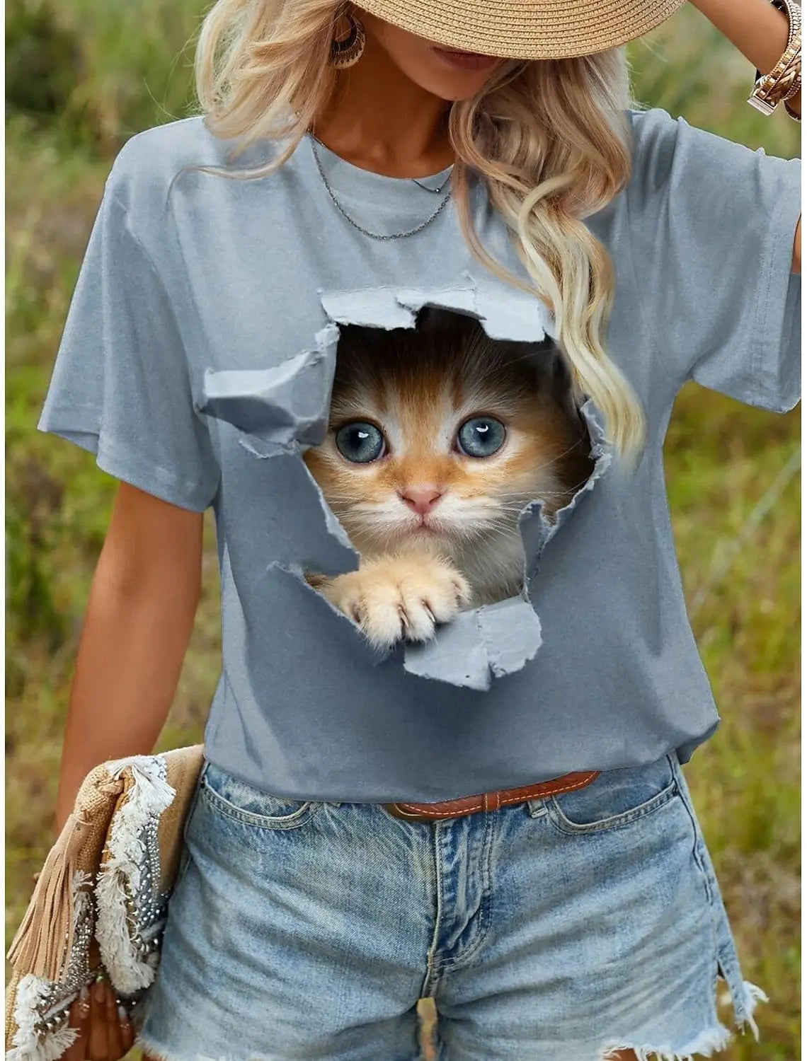 Women’s Kawaii Cat 3D Print T-Shirt