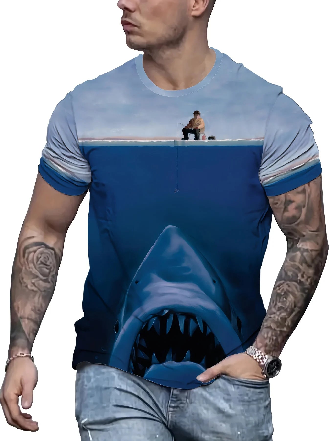 Plus Size Men’s Shark Graphic T-Shirt