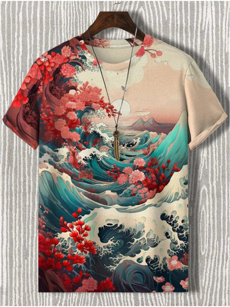 Men’s Japanese Ukiyo-e 3D Print T-Shirt
